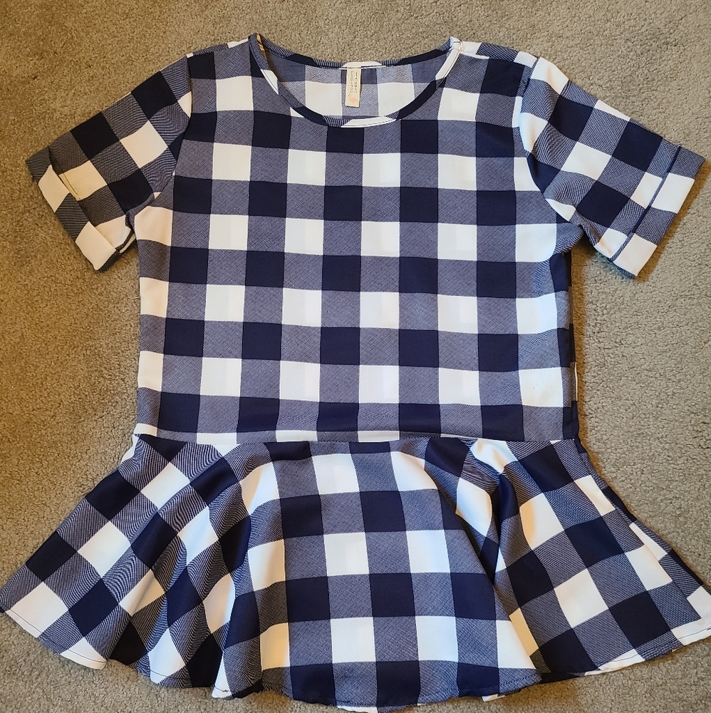 Blue and White Gingham Peplum Top